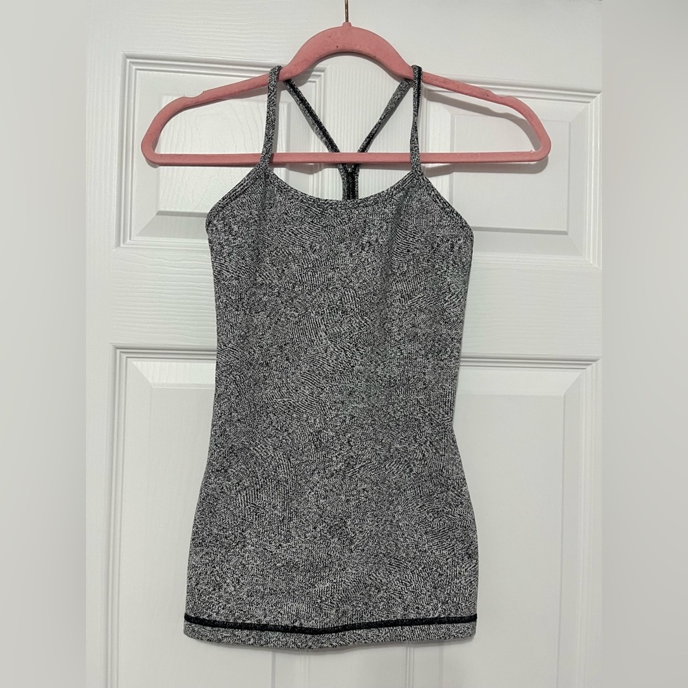 Lululemon Racerback Tank Top Built-In Bra Gray Black Size 2